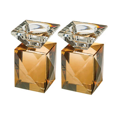 זוג פמוטי קריסטל זהב עם קנים שקופים 9 ס"מ