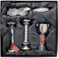 סט גביע קידוש + פמוטים + מלחייה מקריסטל עם אבני