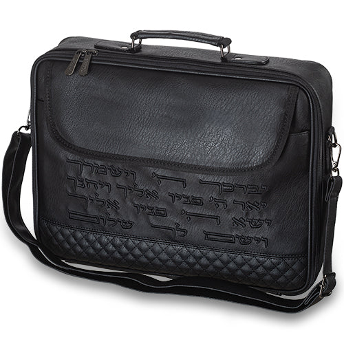 תיק טלית דמוי עור שחור פיו מפואר עם רקמה "יברכך" 43X36 ס"מ