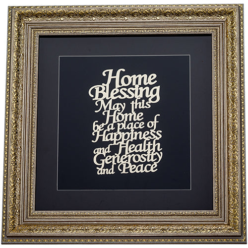מסגרת ממוסגרת לתלייה עם פלקטה זהב 42x43 ס"מ- ברכת הבית אנגלית