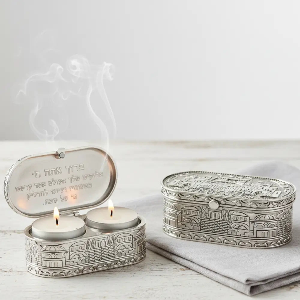 פמוטי נסיעה ניקל בקופסא עם מכסה "ירושלים" 4X9 ס