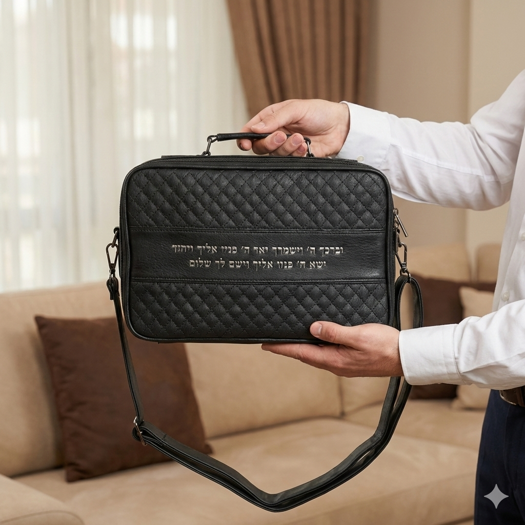 תיק טלית קטן גוון שחור פיו מפואר אותיות בולטות "ויב