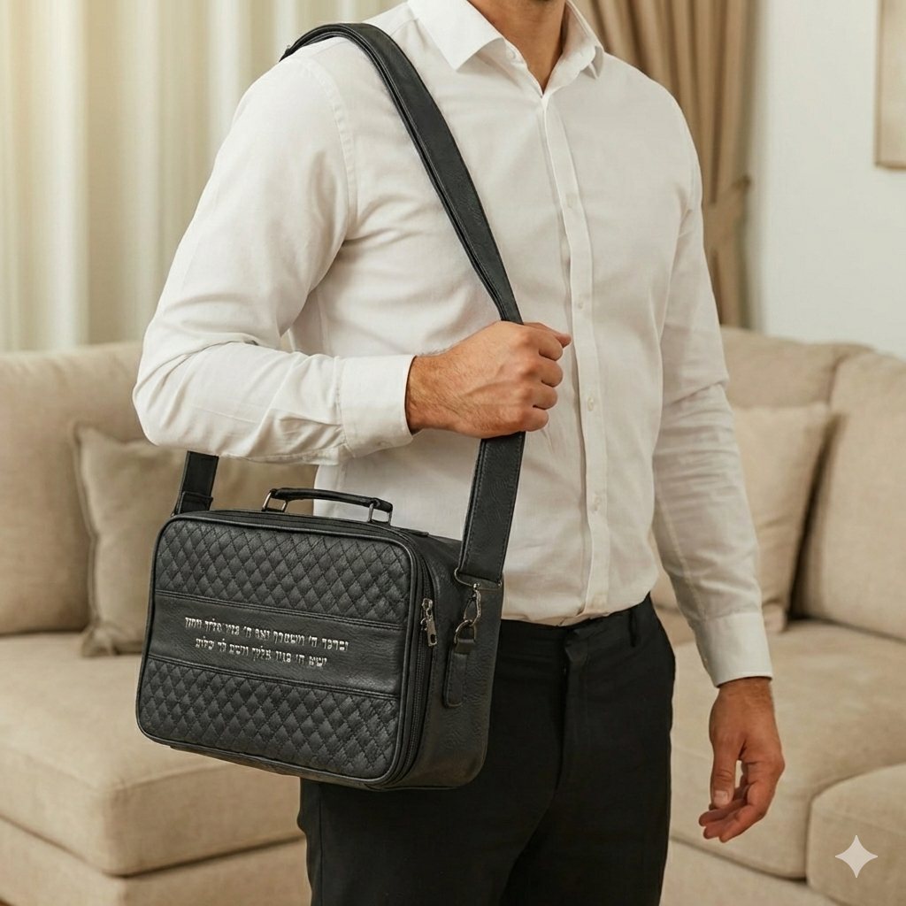 תיק טלית קטן גוון שחור פיו מפואר אותיות בולטות "ויב