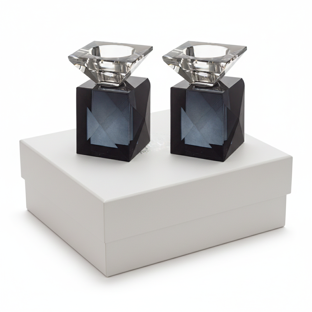 זוג פמוטי קריסטל מט + קנים שקופים 9 ס"מ