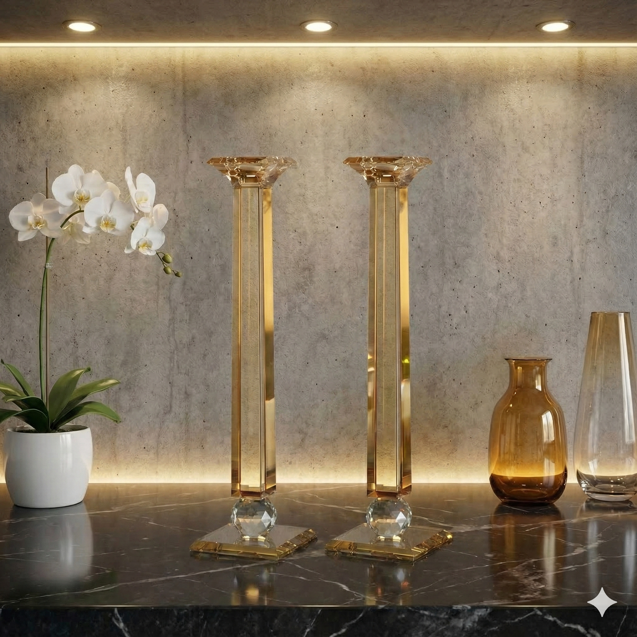 זוג פמוטי קריסטל מהודרים 34 ס"מ