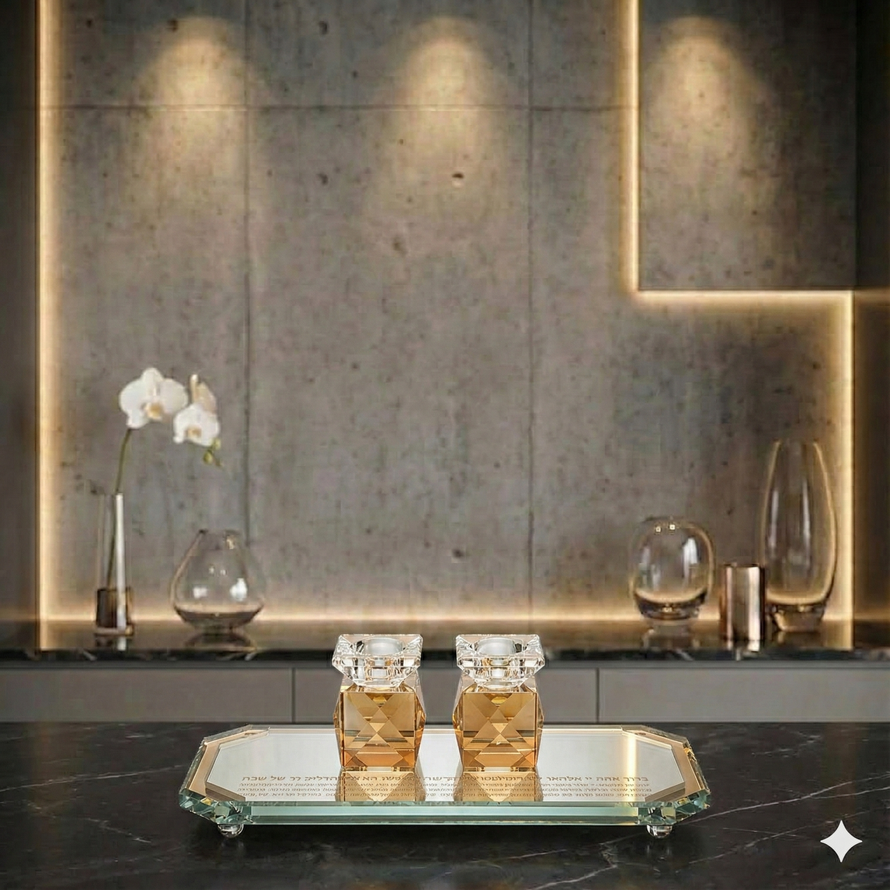 סט זוג פמוטי קריסטל עם מגש מהודר 9 ס"מ