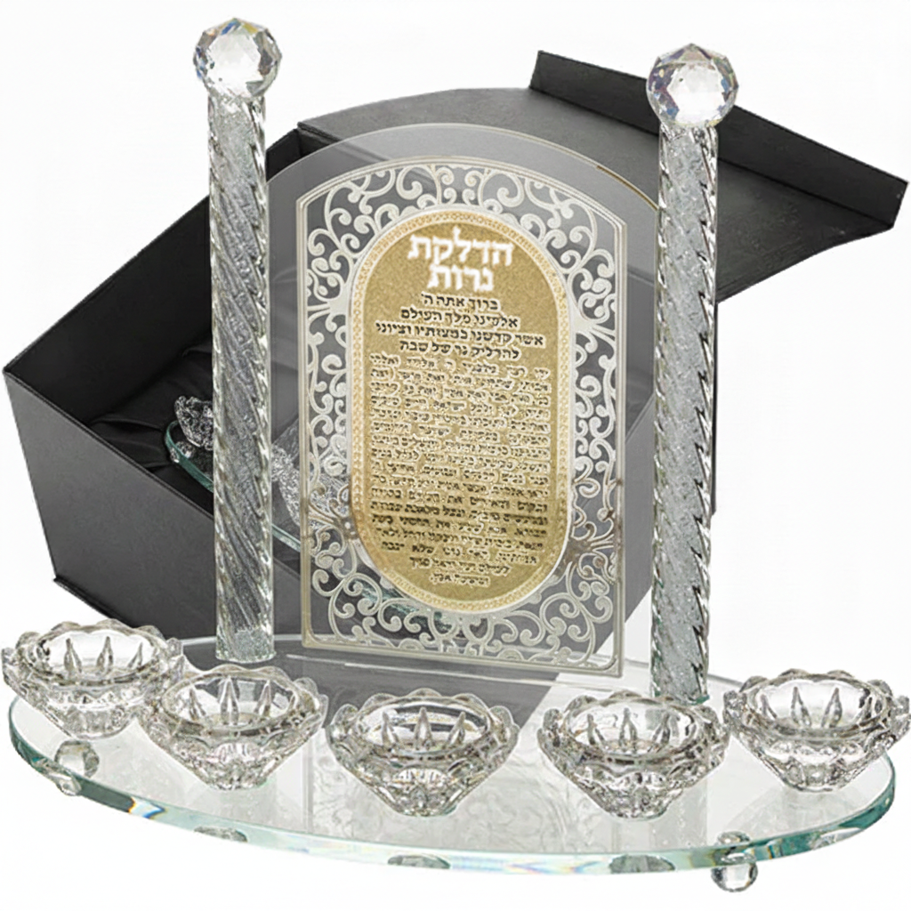 פמוטי קריסטל 5 קנים מהודרים עם פלקטה הדלקת נרות