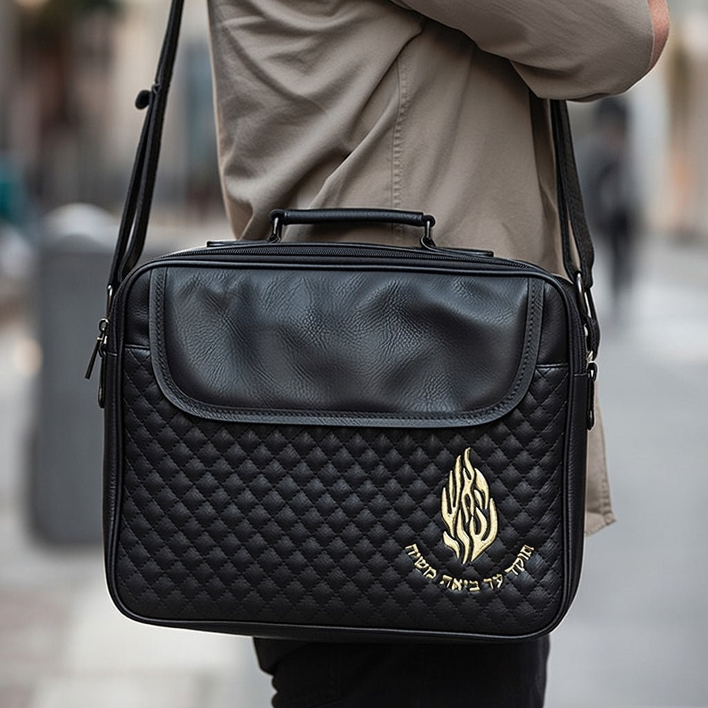 תיק טלית גדול גוון שחור פיו מפואר "האש שלי״