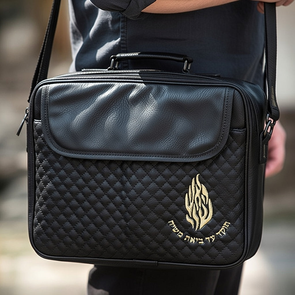 תיק טלית גדול גוון שחור פיו מפואר "האש שלי״