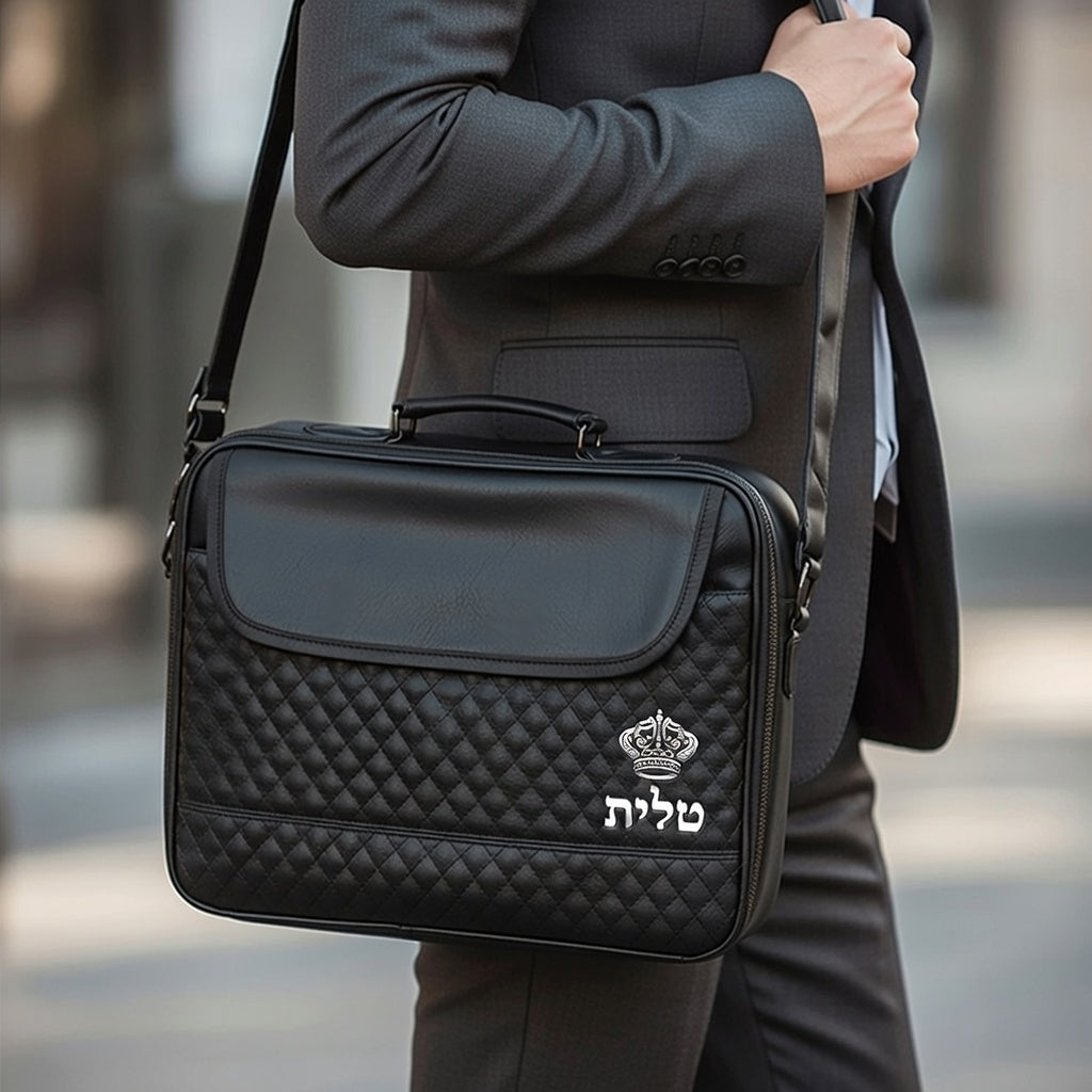 תיק טלית גדול גוון שחור פיו מפואר אותיות בולטות "כתר